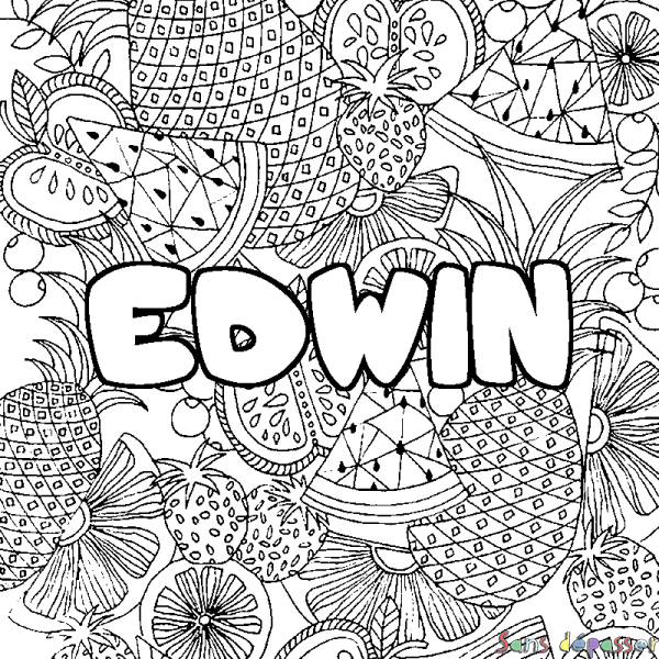 Coloriage prénom EDWIN - d&eacute;cor Mandala fruits