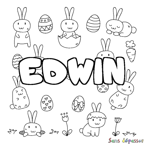 Coloriage prénom EDWIN - d&eacute;cor Paques