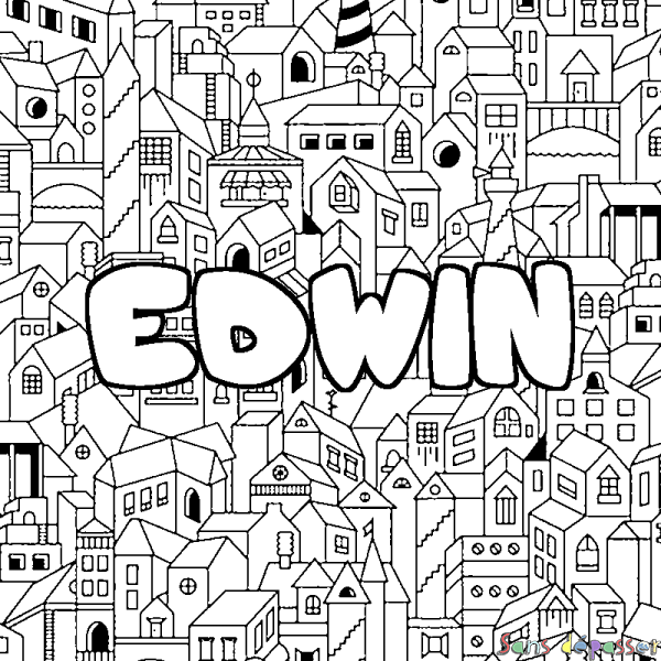 Coloriage prénom EDWIN - d&eacute;cor Ville