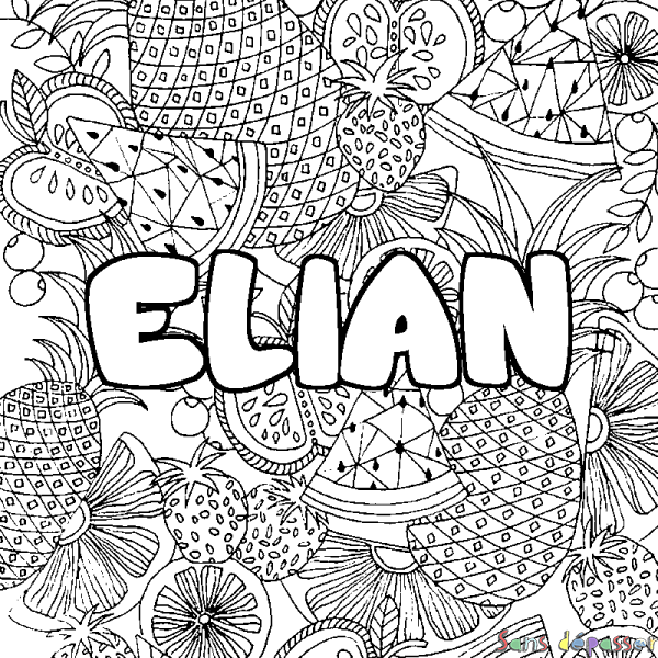 Coloriage prénom ELIAN - d&eacute;cor Mandala fruits