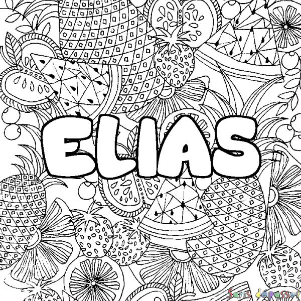 Coloriage prénom ELIAS - d&eacute;cor Mandala fruits