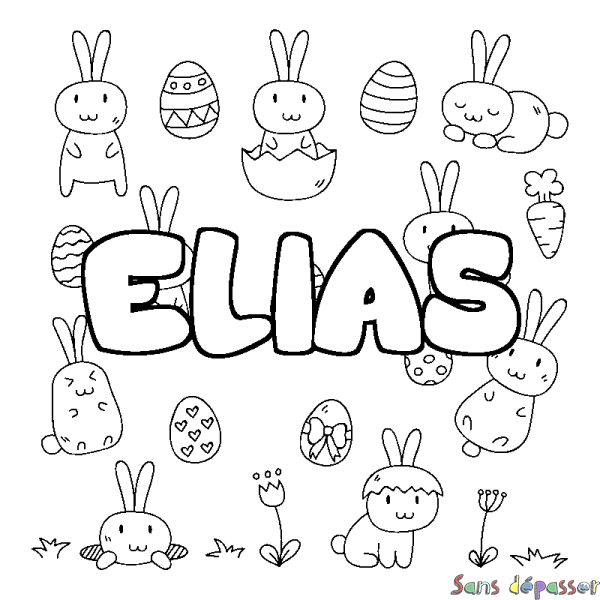 Coloriage prénom ELIAS - d&eacute;cor Paques