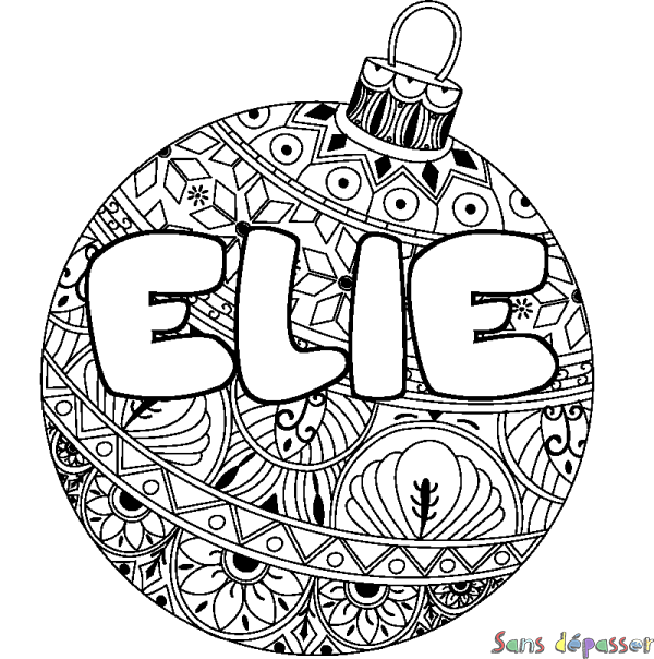 Coloriage prénom ELIE - d&eacute;cor Boule de No&euml;l