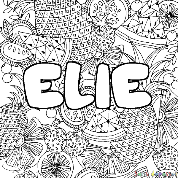 Coloriage prénom ELIE - d&eacute;cor Mandala fruits