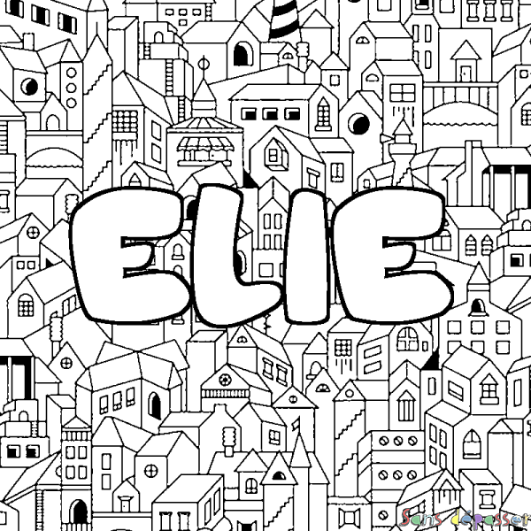 Coloriage prénom ELIE - d&eacute;cor Ville