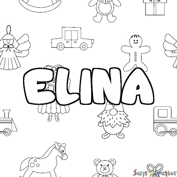 Coloriage prénom ELINA - d&eacute;cor Jouets