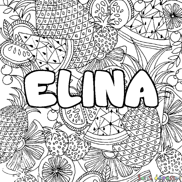 Coloriage prénom ELINA - d&eacute;cor Mandala fruits