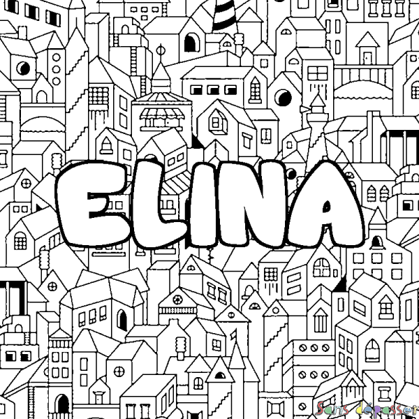 Coloriage prénom ELINA - d&eacute;cor Ville