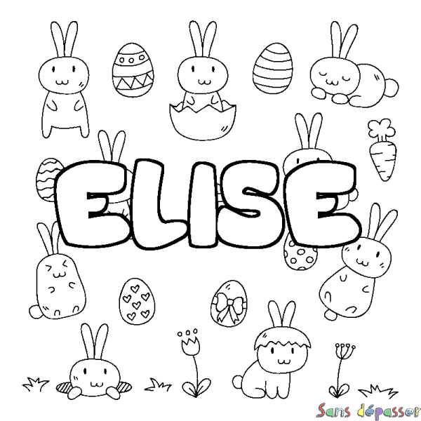 Coloriage prénom ELISE - d&eacute;cor Paques