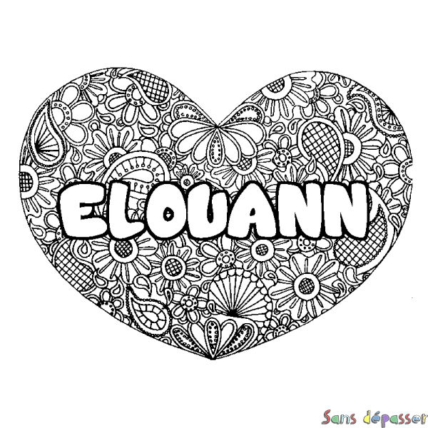 Coloriage prénom ELOUANN - d&eacute;cor Mandala coeur