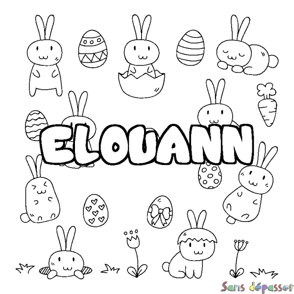 Coloriage prénom ELOUANN - d&eacute;cor Paques