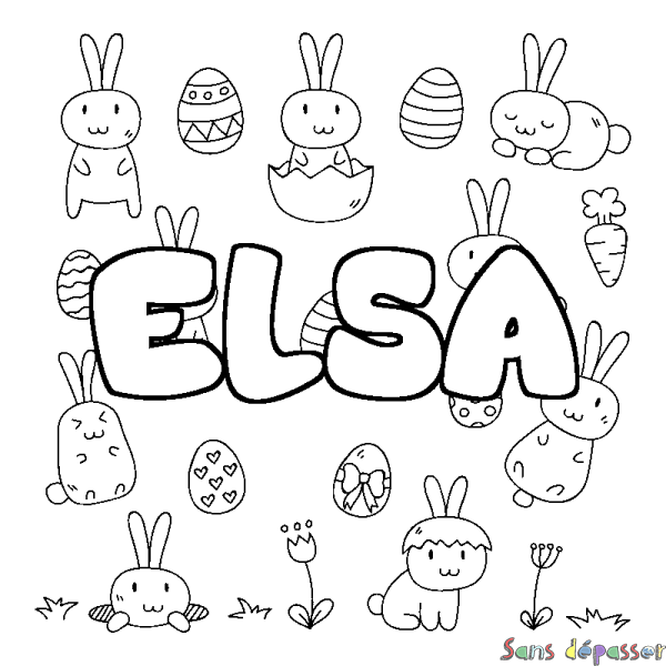 Coloriage prénom ELSA - d&eacute;cor Paques