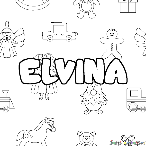 Coloriage prénom ELVINA - d&eacute;cor Jouets