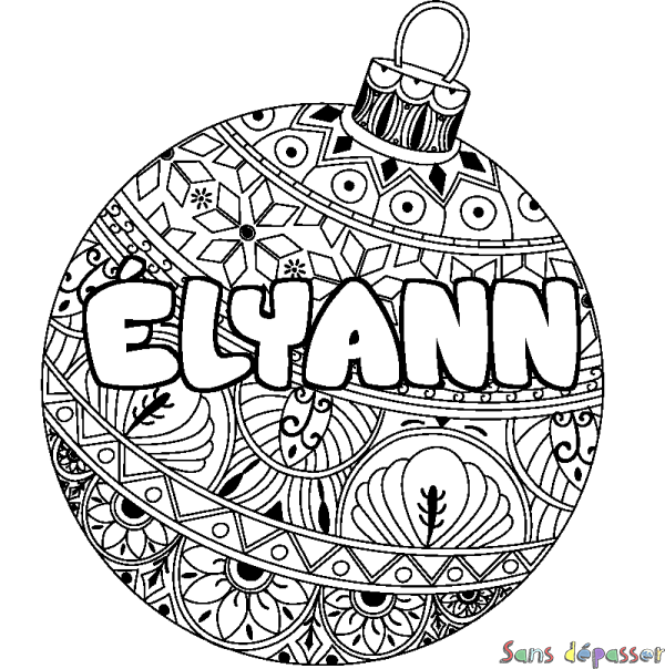 Coloriage prénom &Eacute;LYANN - d&eacute;cor Boule de No&euml;l