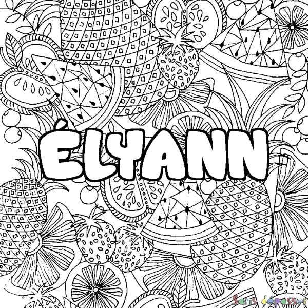 Coloriage prénom &Eacute;LYANN - d&eacute;cor Mandala fruits