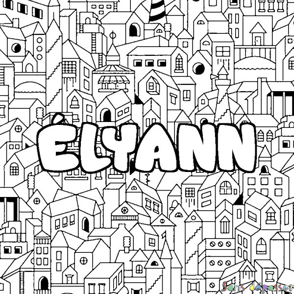 Coloriage prénom &Eacute;LYANN - d&eacute;cor Ville