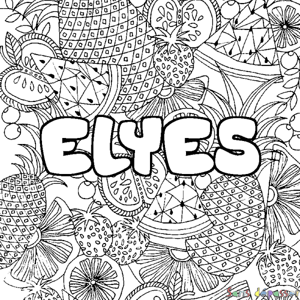 Coloriage prénom ELYES - d&eacute;cor Mandala fruits