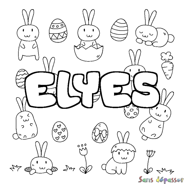 Coloriage prénom ELYES - d&eacute;cor Paques