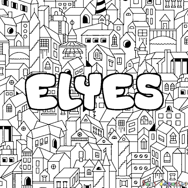 Coloriage prénom ELYES - d&eacute;cor Ville