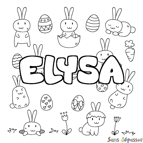 Coloriage prénom ELYSA - d&eacute;cor Paques