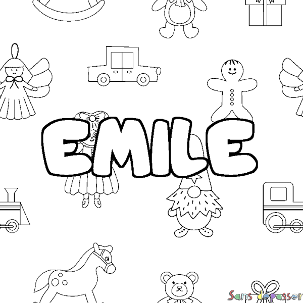 Coloriage prénom EMILE - d&eacute;cor Jouets