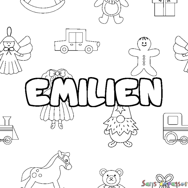 Coloriage prénom EMILIEN - d&eacute;cor Jouets