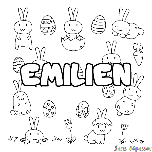 Coloriage prénom EMILIEN - d&eacute;cor Paques