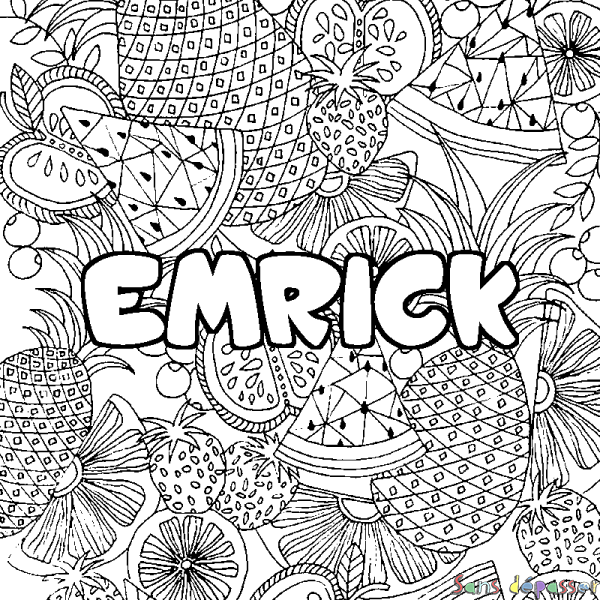 Coloriage prénom EMRICK - d&eacute;cor Mandala fruits