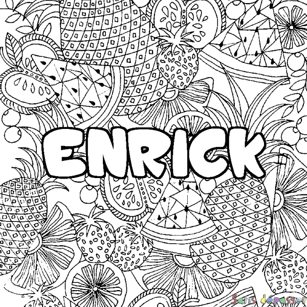 Coloriage prénom ENRICK - d&eacute;cor Mandala fruits