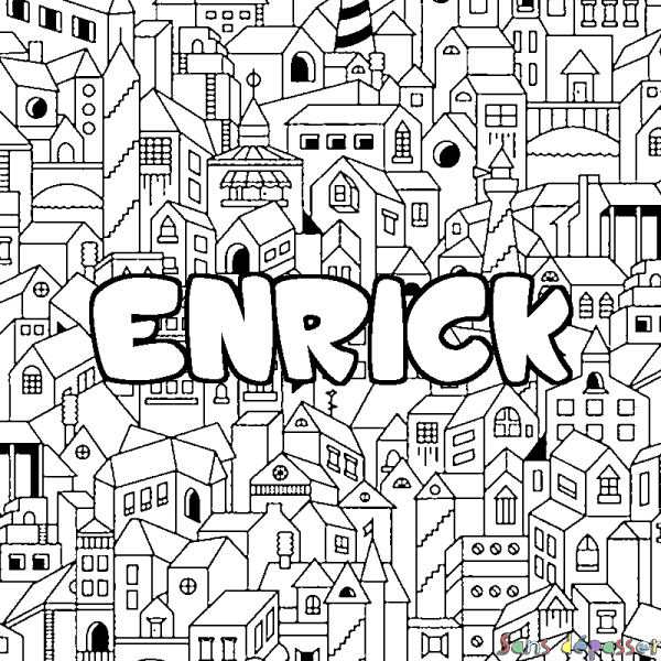 Coloriage prénom ENRICK - d&eacute;cor Ville