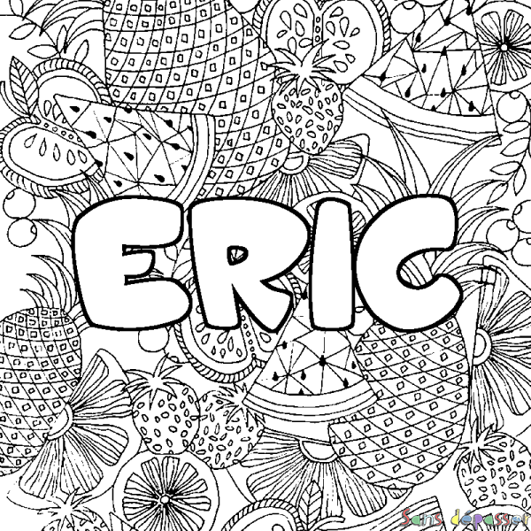 Coloriage prénom ERIC - d&eacute;cor Mandala fruits