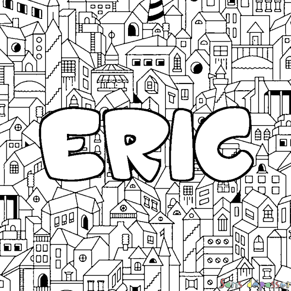 Coloriage prénom ERIC - d&eacute;cor Ville