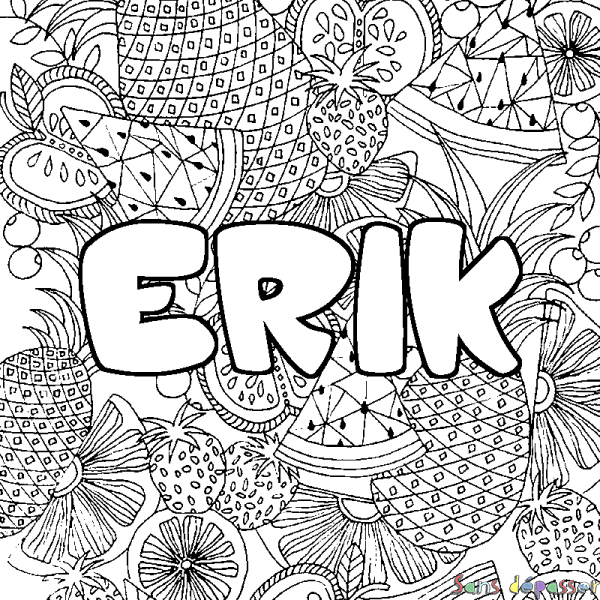 Coloriage prénom ERIK - d&eacute;cor Mandala fruits