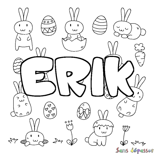 Coloriage prénom ERIK - d&eacute;cor Paques