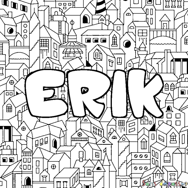 Coloriage prénom ERIK - d&eacute;cor Ville