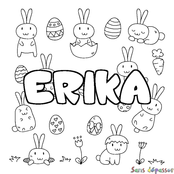 Coloriage prénom ERIKA - d&eacute;cor Paques