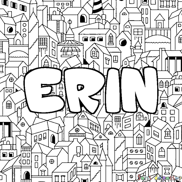 Coloriage prénom ERIN - d&eacute;cor Ville