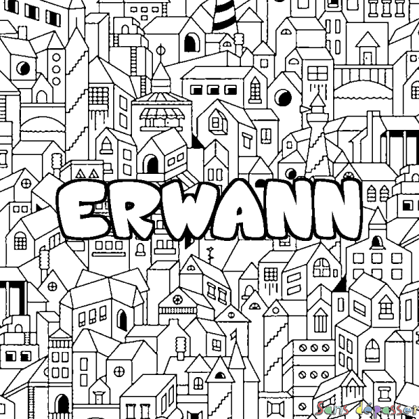 Coloriage prénom ERWANN - d&eacute;cor Ville