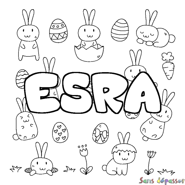 Coloriage prénom ESRA - d&eacute;cor Paques