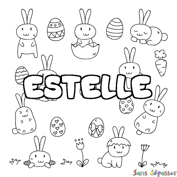 Coloriage prénom ESTELLE - d&eacute;cor Paques