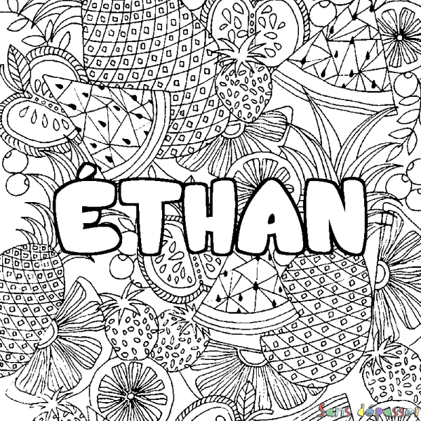 Coloriage prénom &Eacute;THAN - d&eacute;cor Mandala fruits