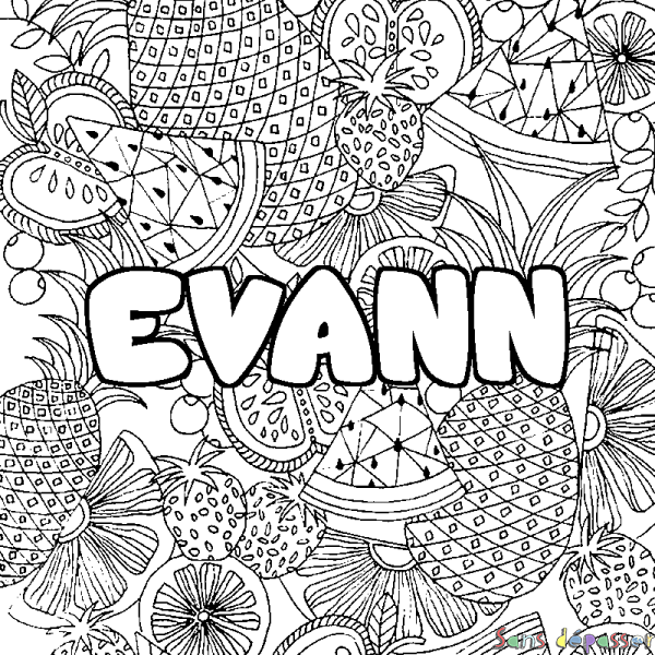 Coloriage prénom EVANN - d&eacute;cor Mandala fruits