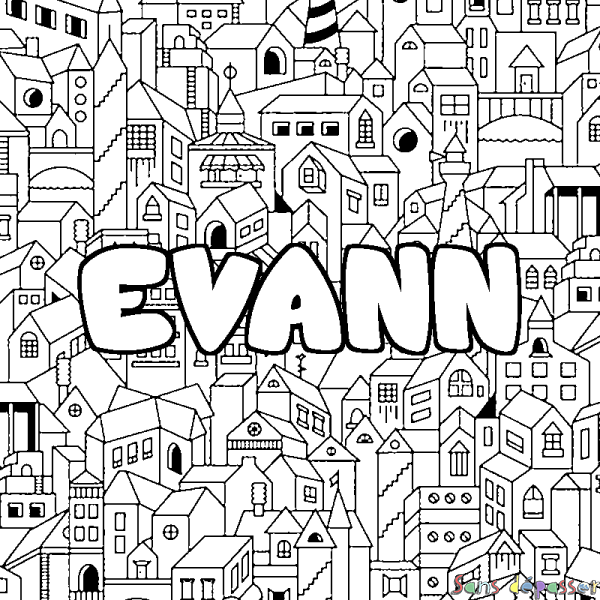 Coloriage prénom EVANN - d&eacute;cor Ville