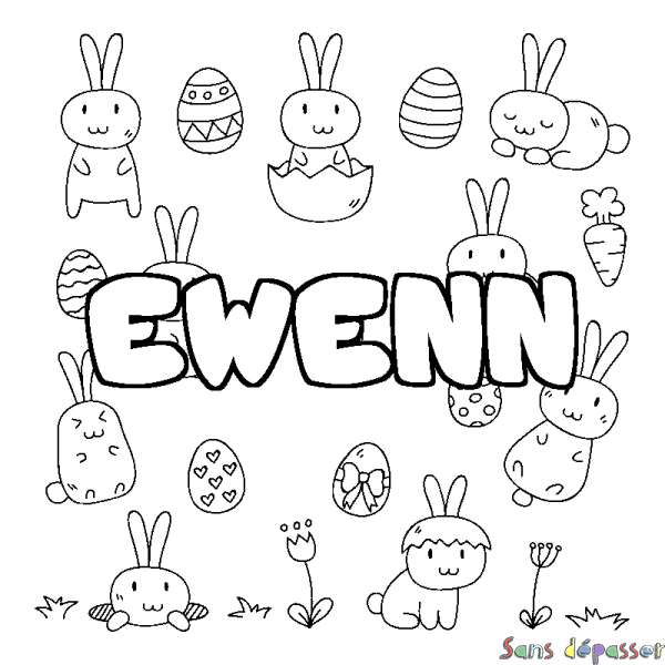 Coloriage prénom EWENN - d&eacute;cor Paques