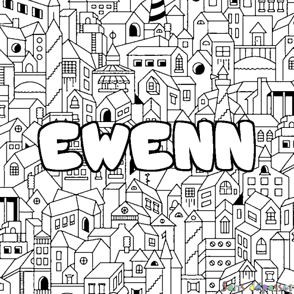 Coloriage prénom EWENN - d&eacute;cor Ville