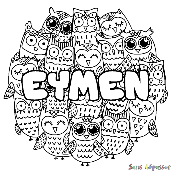 Coloriage prénom EYMEN - d&eacute;cor Chouettes