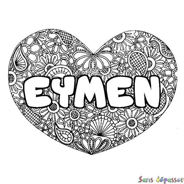 Coloriage prénom EYMEN - d&eacute;cor Mandala coeur