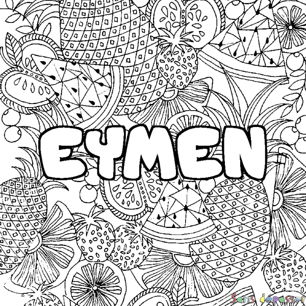 Coloriage prénom EYMEN - d&eacute;cor Mandala fruits