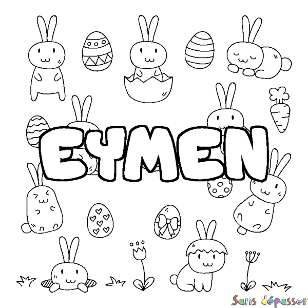 Coloriage prénom EYMEN - d&eacute;cor Paques