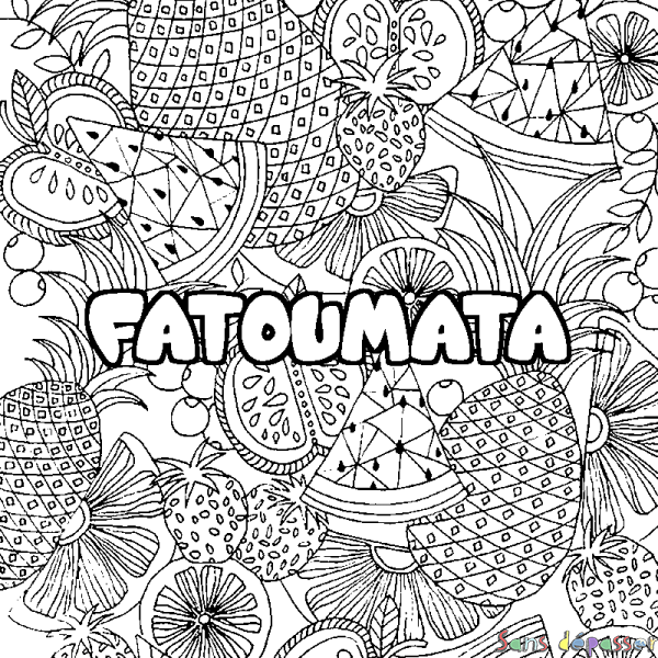 Coloriage prénom FATOUMATA - d&eacute;cor Mandala fruits